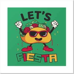 Let's Fiesta Cartoon Taco Posters and Art